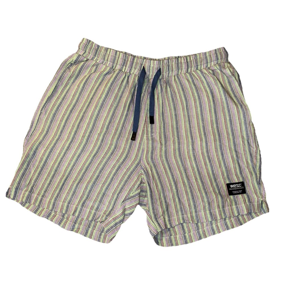 WeSC Conspiracy Shorts Size Large Linen Stripes Retro Beach Resort Casual Unisex